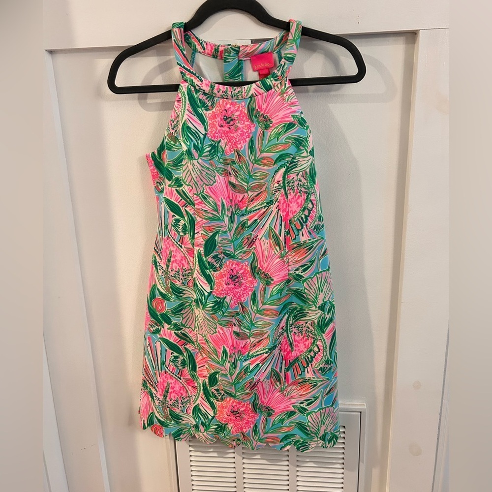 Lilly Pulitzer Girl’s Sophelia Shift Dress Size 14 Pink Green